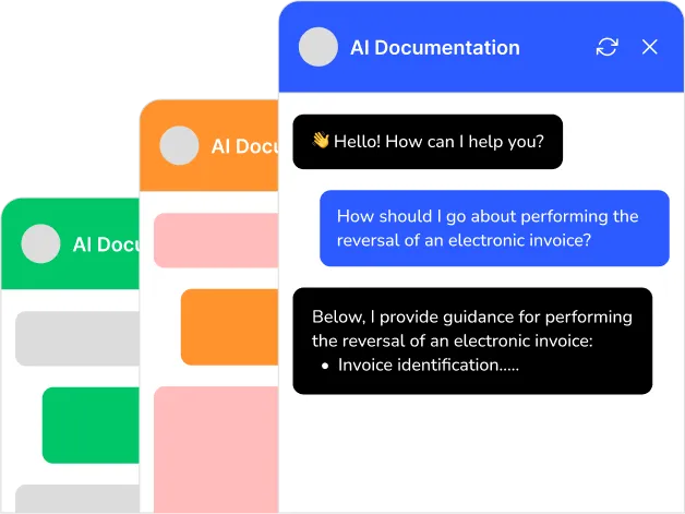 Three AI chatbot windows in different colors, one for each customer